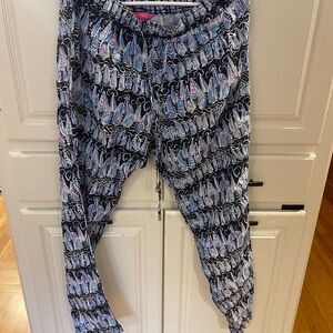 Lilly Pulitzer Blue and Pink Patterned 100% Linen pants